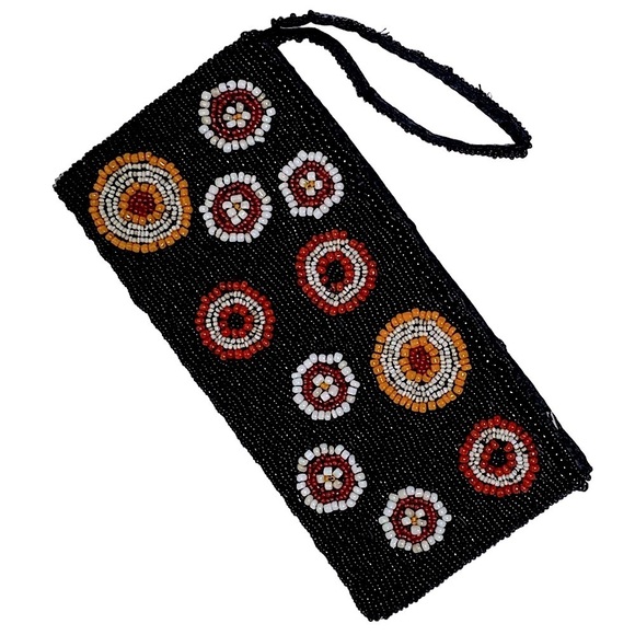 YKK Handbags - YKK Vintage Beaded Wristlet Clutch Bag Boho Boho Retro 90’s Black Multicolor